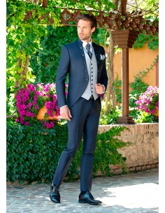 Traje novio nuevo chaqué azul